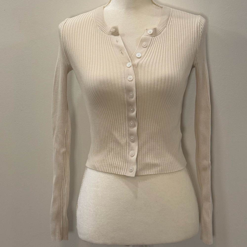 Everlane Ribbed Henley Cardigan Sweater XS Oatmeal